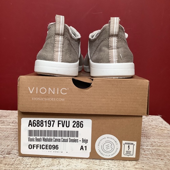 Vionic Pismo Taupe Casual Canvas Support Slip-On Sneakers Washable Eco-Conscious - Picture 6 of 10